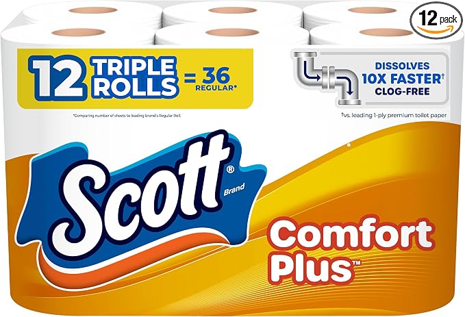 Scott ComfortPlus Toilet Paper, 12 Triple Rolls
